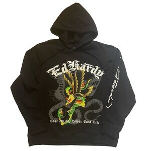 Ed Hardy Men Size XL Black Hoodie Eagle & Snake Tattoo‎ Graphic Pullover NWT Y2K